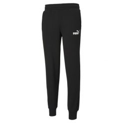 Męskie spodnie dresowe z logo Essentials PUMA Black. Czarne spodnie sportowe męskie Puma, m, bez wzorów, z bawełny, na fitness i siłownię. W wyprzedaży za 184.05 zł.