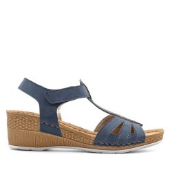 Sandały Inblu. Niebieskie klapki damskie Inblu, bez wzorów, bez obcasa, na koturnie, bez zapięcia. Za 73.99 zł.