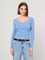 Koszulka z długimi rękawami - niebieski. Niebieskie t-shirty damskie Sinsay, l, bez wzorów, z bawełny, bez kołnierzyka. W wyprzedaży za 13.99 zł.