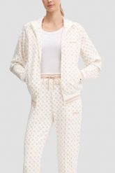 GUESS Kremowa rozpinana bluza damska w monogram Aggie, Rozmiar S. Brązowe bluzy damskie Guess, s, z aplikacjami, bez kaptura. W wyprzedaży za 269.99 zł.