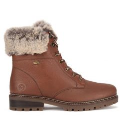 Trzewiki Remonte. Brązowe botki damskie Remonte, bez obcasa, na płaskiej podeszwie, bez zapięcia. Za 439.00 zł.