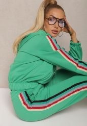 Zielony Komplet Dresowy z Kolorowym Lampasem Bluza z Kapturem i Spodnie Joggery Nevarielles. Zielone bluzy damskie Renee, l, bez wzorów, z dresówki, z kapturem. Za 99.99 zł.