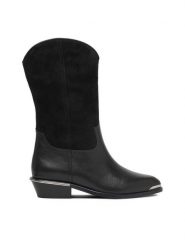 Badura Kozaki EO-PARIS-GL813C-11.5-1510 Czarny. Czarne kozaki damskie Badura, ze skóry, bez obcasa, na płaskiej podeszwie. Za 549.99 zł.