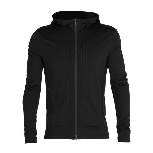 Bluza trekkingowa męska icebreaker Quantum III LS Zip Hood. Czarne bluzy męskie Icebreaker, m, bez wzorów, bez kaptura, trekkingowe. Za 599.99 zł.