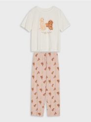 Bawełniana piżama dwuczęściowa z motywem psów - kremowy. Białe piżamy damskie Sinsay, l, bez wzorów, z bawełny, bez ramiączek. Za 39.99 zł.