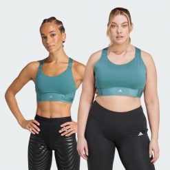 Biustonosz FastImpact Luxe Run High-Support. Niebieskie obuwie sportowe damskie Adidas, bez wzorów, z materiału, na fitness i siłownię. Za 349.00 zł.
