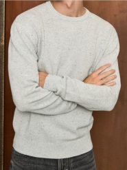 Bawełniany sweter z okrągłym kołnierzem - szary. Szare swetry przez głowę męskie Sinsay, l, bez wzorów, z bawełny, bez kołnierzyka. Za 59.99 zł.