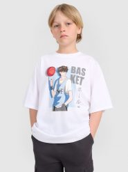 4F T-shirt oversize z nadrukiem chłopięcy - biały 164 (13-14 lat). Białe t-shirty dla chłopców 4f, bez wzorów, z bawełny, bez ramiączek. W wyprzedaży za 39.99 zł.