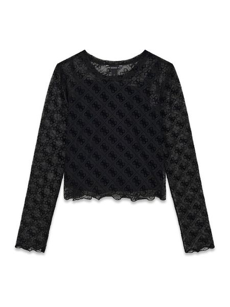 Guess Bluzka J6YP02 K3743 Czarny Regular Fit. Czarne bluzki dla dziewczynek Guess, z aplikacjami, bez ramiączek. Za 214.99 zł.