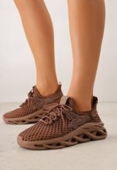 Brązowe Siateczkowe Sneakersy na Grubej Podeszwie z Perforacją Mirarien. Brązowe obuwie sportowe damskie Born2be, bez wzorów, z jeansu, trekkingowe. Za 89.99 zł.