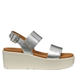 Sandały Geox. Szare sandały damskie Geox, bez wzorów, bez obcasa, na koturnie, bez zapięcia. Za 409.99 zł.