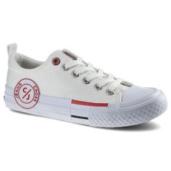 Trampki damskie Cross Jeans, sportowe i sznurowane, białe, FF2R4072C. Białe półbuty damskie Cross Jeans, bez wzorów, z gumy, klasyczne, z okrągłym noskiem, bez obcasa, na płaskiej podeszwie, bez zapięcia. Za 79.00 zł.