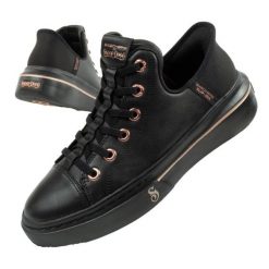 Buty Skechers SLIP-INS 186001/BBK czarne. Czarne obuwie sportowe damskie bez wzorów, ze skóry. Za 692.27 zł.