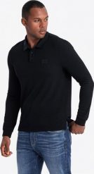 Ombre Strukturalny męski longsleeve polo z naszywką czarny V1 OM-POLS-0131 M. Czarne bluzki z długim rękawem męskie Ombre, m, z aplikacjami, bez kołnierzyka. Za 139.99 zł.