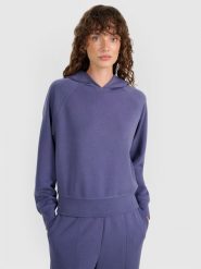 4F Bluza dresowa nierozpinana z modalem damska - granatowa M. Niebieskie bluzy sportowe damskie 4f, l, bez wzorów, z dresówki, z kapturem. W wyprzedaży za 169.99 zł.