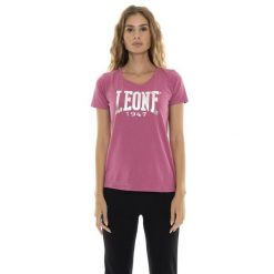 Koszulka z bawełna na co dzień na siłownię. Fioletowe koszulki sportowe damskie LEONE 1947 APPAREL, bez wzorów, z bawełny, sportowe, bez kołnierzyka. W wyprzedaży za 82.10 zł.