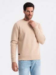Nierozpinana męska bluza dresowa BASIC – beżowa V6 OM-SSBN-0159 - XXL. Brązowe bluzy męskie Ombre Clothing, l, bez wzorów, z dresówki, bez kaptura. Za 119.99 zł.