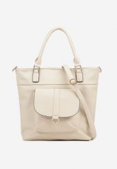 Jasnobeżowa Torebka Typu Shopper z Ozdobną Kieszenią i Paskiem Crossbody Frocelle. Brązowe torebki shopper damskie Renee, bez wzorów, z jeansu, biznesowe, bez dodatków. Za 109.99 zł.