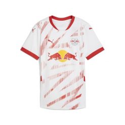Damska koszulka domowa RB Leipzig 24/25 PUMA White For All Time Red. Białe koszulki sportowe damskie Puma, bez wzorów, bez kołnierzyka, bez ramiączek, do piłki nożnej. Za 398.55 zł.