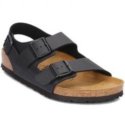 Buty do chodzenia męskie Birkenstock Milano. Czarne klapki męskie Birkenstock, z materiału, sportowe. Za 547.00 zł.