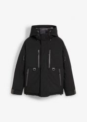Wodoodporna kurtka narciarska ze śniegołapem. Czarne kurtki snowboardowe damskie bonprix, bez wzorów, bez kaptura, narciarskie. Za 439.99 zł.