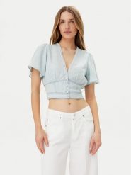 Guess Bluzka W5GH82 D5N81 Błękitny Regular Fit. Niebieskie bluzki damskie Guess, xxl, z aplikacjami, z lyocellu, bez kołnierzyka, bez ramiączek. Za 249.99 zł.