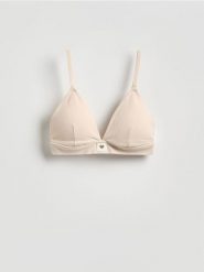 Miękki biustonosz - beżowy. Brązowe biustonosze Reserved, bez wzorów, z dzianiny. Za 59.99 zł.