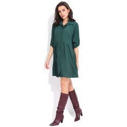 Fille Du Couturier Sukienka Damska Oriane 36 Zielony. Zielone sukienki damskie Fille Du Couturier, z koszulowym kołnierzykiem. Za 209.00 zł.
