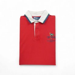 Second life - Krótki rękaw męski polo czerwony - Jak nowy. Czerwone buty sportowe męskie Ralph Lauren, bez zapięcia, na golfa. Za 122.63 zł.