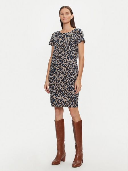 Tatuum Sukienka codzienna Koka T2418.202B Granatowy Regular Fit. Niebieskie sukienki damskie Tatuum, na co dzień, m, bez wzorów, z bawełny, bez kołnierzyka, bez ramiączek, proste. Za 219.99 zł.