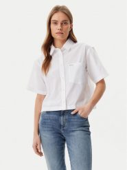 Guess Koszula W5GH98 WH7P1 Biały Regular Fit. Białe bluzki damskie Guess, xxl, z aplikacjami, z bawełny, bez kołnierzyka, bez ramiączek. Za 159.99 zł.