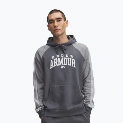 Bluza Under Armour Rival Fleece Colorblock Hoodie. Szare bluzy sportowe męskie Under Armour, bez wzorów, bez kaptura, na fitness i siłownię. Za 209.99 zł.