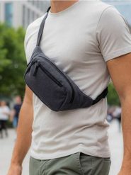 Prążkowana nerka z regulowanym paskiem - szary. Szare saszetki męskie Sinsay, prążkowane, sportowe, małe. Za 29.99 zł.
