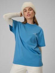 4F T-shirt loose z nadrukiem damski - granatowy L. Niebieskie t-shirty damskie 4f, l, bez wzorów, z bawełny, bez kołnierzyka. Za 69.99 zł.