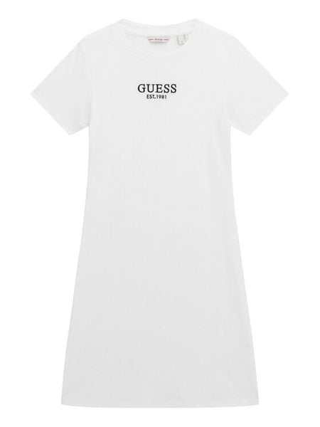 Guess Sukienka codzienna J5YK11 KBZP4 Biały Regular Fit. Białe sukienki dla dziewczynek Guess, z aplikacjami, z bawełny, bez ramiączek. Za 119.99 zł.
