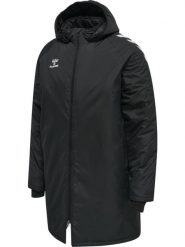 Kurtka parka HML CORE XK BENCH JACKET. Czarne kurtki sportowe damskie Hummel, l, bez wzorów, z materiału, z kapturem, na fitness i siłownię. Za 280.00 zł.