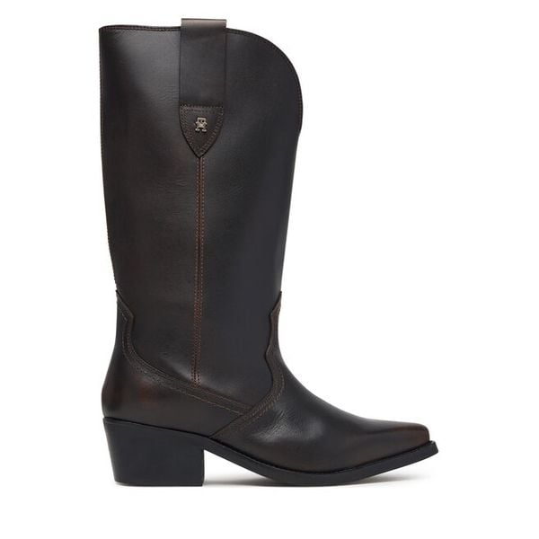 Kozaki Tommy Hilfiger. Brązowe kozaki damskie Tommy Hilfiger, bez obcasa, na słupku. Za 1,214.99 zł.