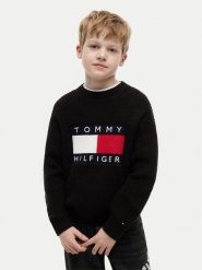Tommy Hilfiger Sweter Heritage KB0KB10071 Czarny Regular Fit. Czarne swetry dla chłopców Tommy Hilfiger, bez wzorów, z syntetyku, bez kołnierzyka, bez kaptura. Za 369.99 zł.