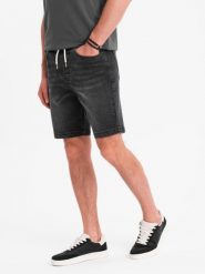 Męskie szorty z gumką w pasie i efektem sprania – czarne V4 OM-SRDS-0192 - XXL. Czarne szorty męskie Ombre Clothing, na lato, l, bez wzorów, z bawełny, eleganckie. W wyprzedaży za 99.99 zł.
