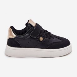 Buty Sportowe Sneakersy Dziewczęce Na Rzep Czarne. Czarne buty sportowe dziewczęce bez wzorów, ze skóry, bez zapięcia. Za 122.08 zł.