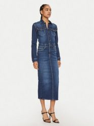 Liu Jo Sukienka jeansowa UF4146 D4811 78525 Niebieski Slim Fit. Niebieskie sukienki damskie Liu Jo, bez wzorów, z bawełny, bez kołnierzyka, bez ramiączek. Za 499.99 zł.