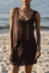 Mini spódniczka z wiskozy w kolorze COFFE SHAKE - MEGAN-S. Brązowe spódnice damskie Marsala, s, bez wzorów, z nylonu, eleganckie, mini, dopasowane. W wyprzedaży za 62.97 zł.