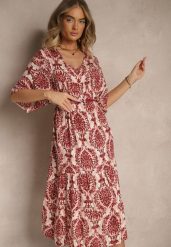 Czerwona Sukienka z Bawełną i Abstrakcyjnym Motywem Filarella. Czerwone sukienki damskie Renee, na co dzień, na lato, l, bez wzorów, z bawełny, eleganckie, bez kołnierzyka, bez ramiączek, midi. Za 44.99 zł.