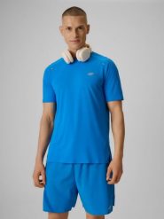 4F Koszulka do biegania szybkoschnąca męska - niebieska M. Niebieskie koszulki sportowe męskie 4f, m, bez wzorów, z materiału, bez kołnierzyka. Za 119.99 zł.