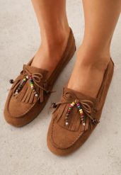 Jasnobrązowe Mokasyny VICES z Wkładką ze Skóry Naturalnej i Ozdobnymi Koralikami Neni. Brązowe mokasyny damskie Born2be, z jeansu, eleganckie. Za 89.99 zł.