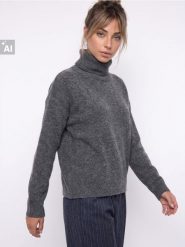 Sweter z golfem i domieszką wełny - szary. Szare swetry damskie Sinsay, l, bez wzorów, z wełny, bez kołnierzyka, bez ramiączek, bez kaptura. Za 45.99 zł.