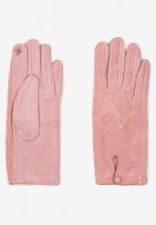 Różowe Rękawiczki z Bawełną Ozdobione Rombami i Guzikiem Fenemi. Czerwone rękawiczki damskie Renee, bez wzorów, z bawełny, eleganckie. Za 24.99 zł.