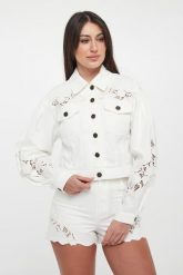 Katana jeansowa damska z haftem TWINSET. Kurtki damskie Twinset Milano, bez wzorów, z jeansu, bez kaptura. Za 1,299.00 zł.