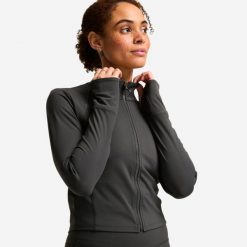 Bluza na zamek damska Domyos fitness. Szare bluzy damskie DOMYOS, s, bez wzorów, z lycry, bez kaptura, na fitness i siłownię. Za 129.99 zł.