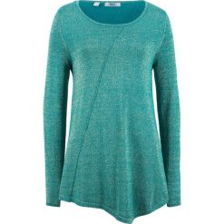 Sweter z błyszczącą nitką, długi rękaw bonprix kobaltowo-turkusowy - złoty metaliczny. Niebieskie swetry damskie bonprix, z dzianiny, z asymetrycznym kołnierzem. Za 89.99 zł.